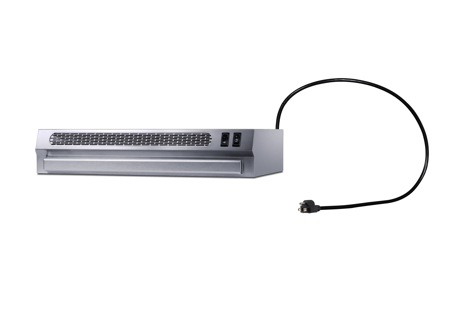 20 inch wide under cabinet retractable range hood for ductless use in stainless steel, made in the USA with power cord included